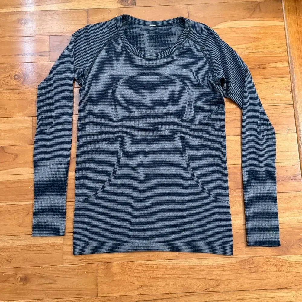 Lululemon Swiftly Tech Long-Sleeve Shirt 2.0 Hip Length Stripe Black Size 10
